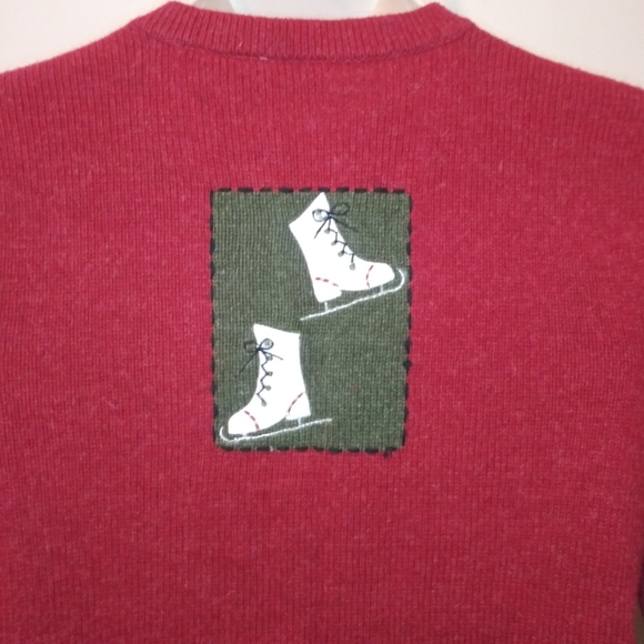 Croft & Barrow Patchwork Front Red, Black & Green Winter Themed Cardigan Sweater - Picture 5 of 9